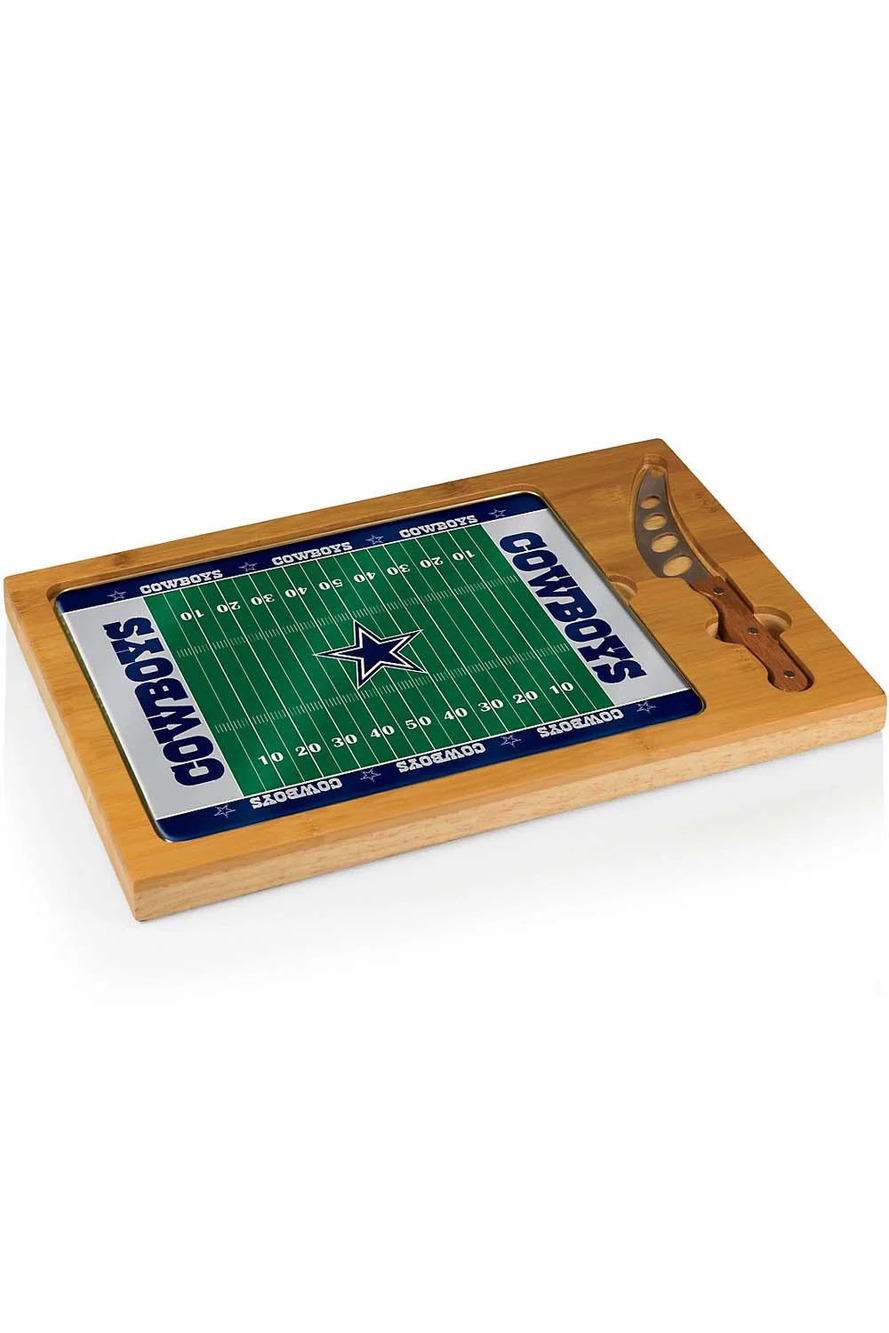 Picnic Time Dallas Cowboys Icon Glass Top Cutting Board and Knife